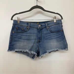 7 For All Mankind Cut Off Frayed Denim Shorts Women’s Size 29 Blue Distressed
